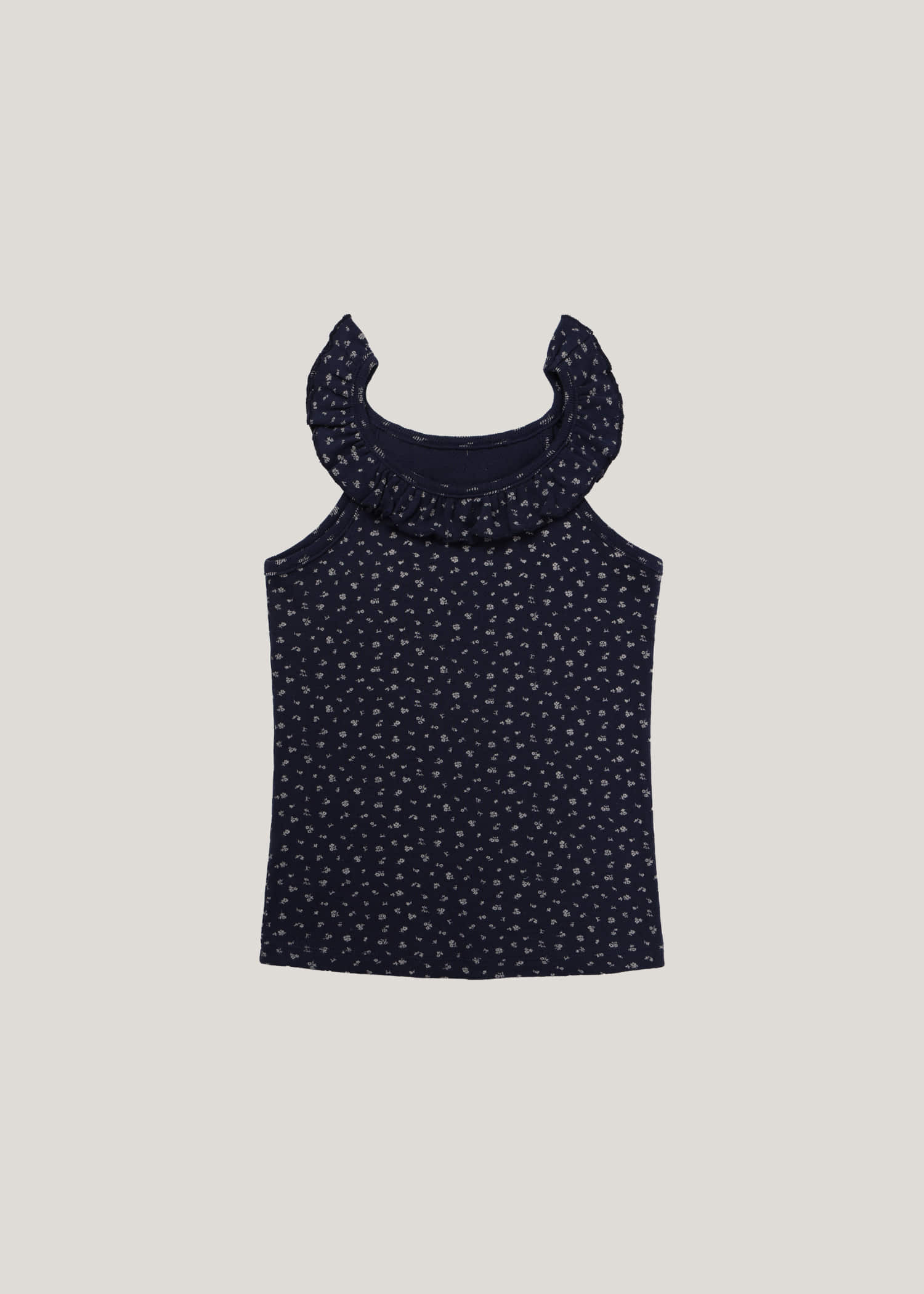 ruffled sleeveless navy