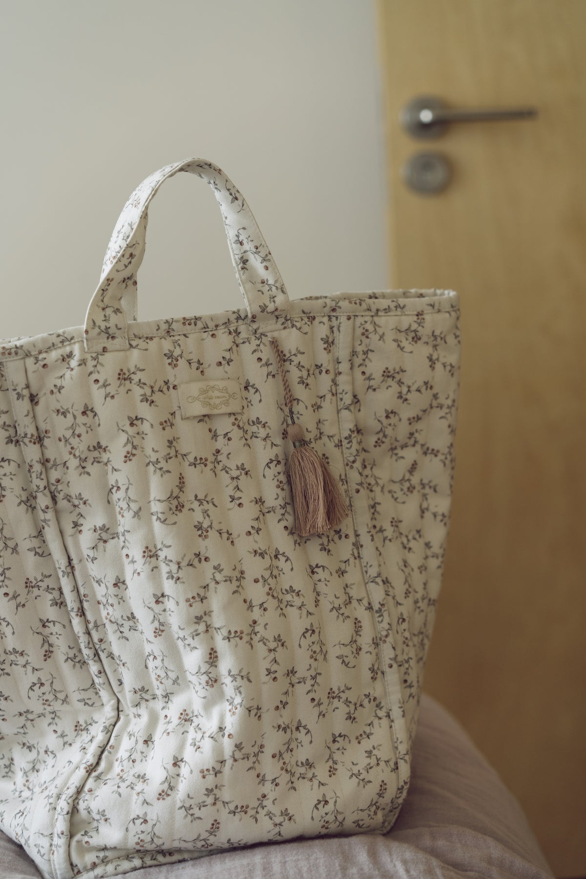 Quilted Storage Basket Beige Berry