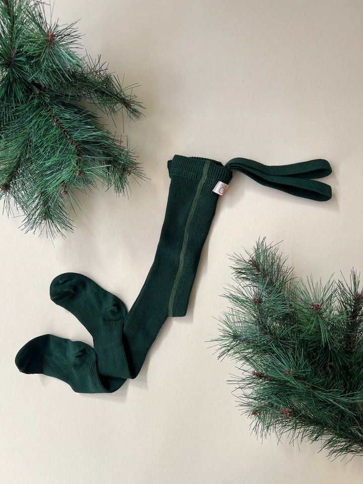 Silly Silas Footed Tights with Braces - Dark Forest Green image 2