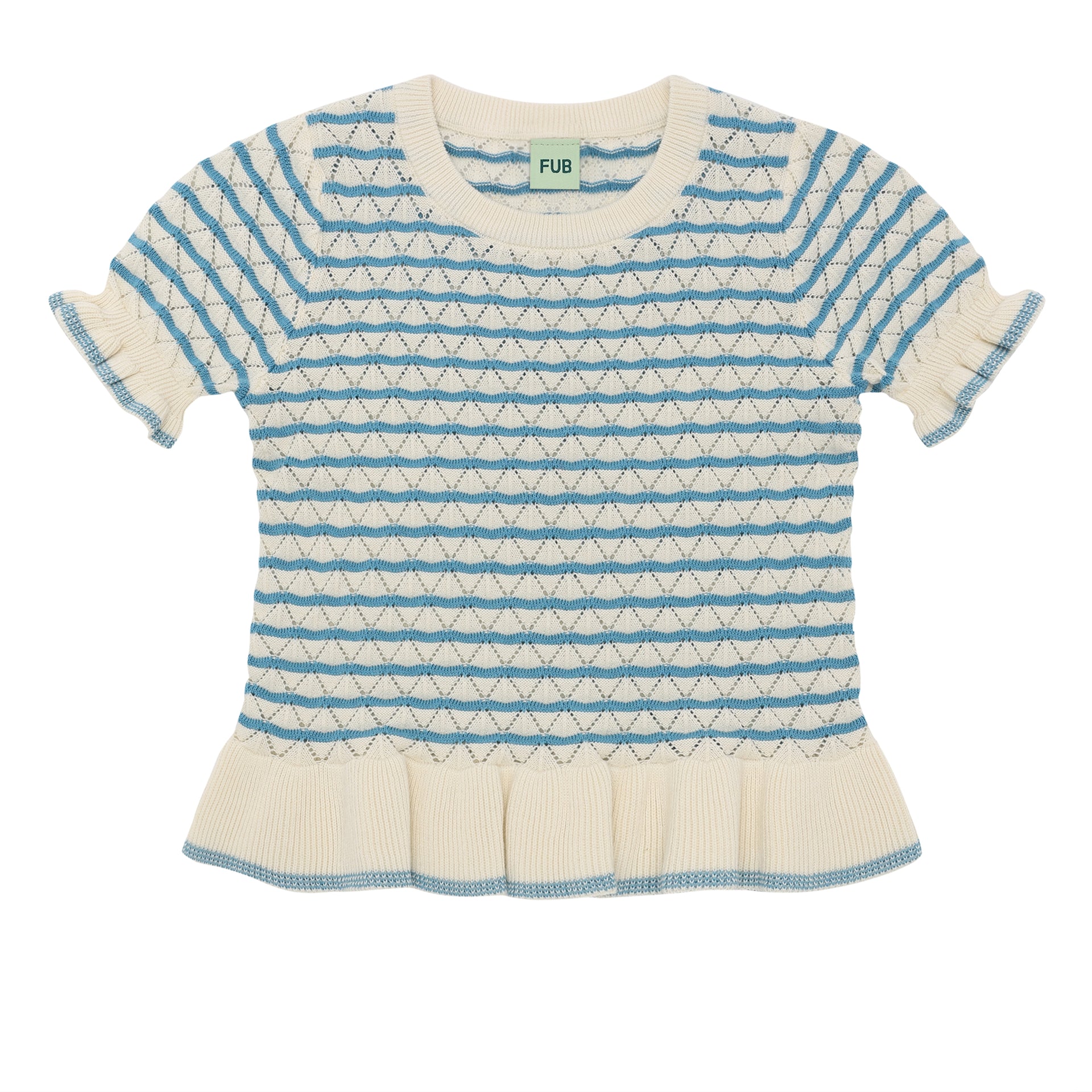 Pointelle Tee - ecru/sea