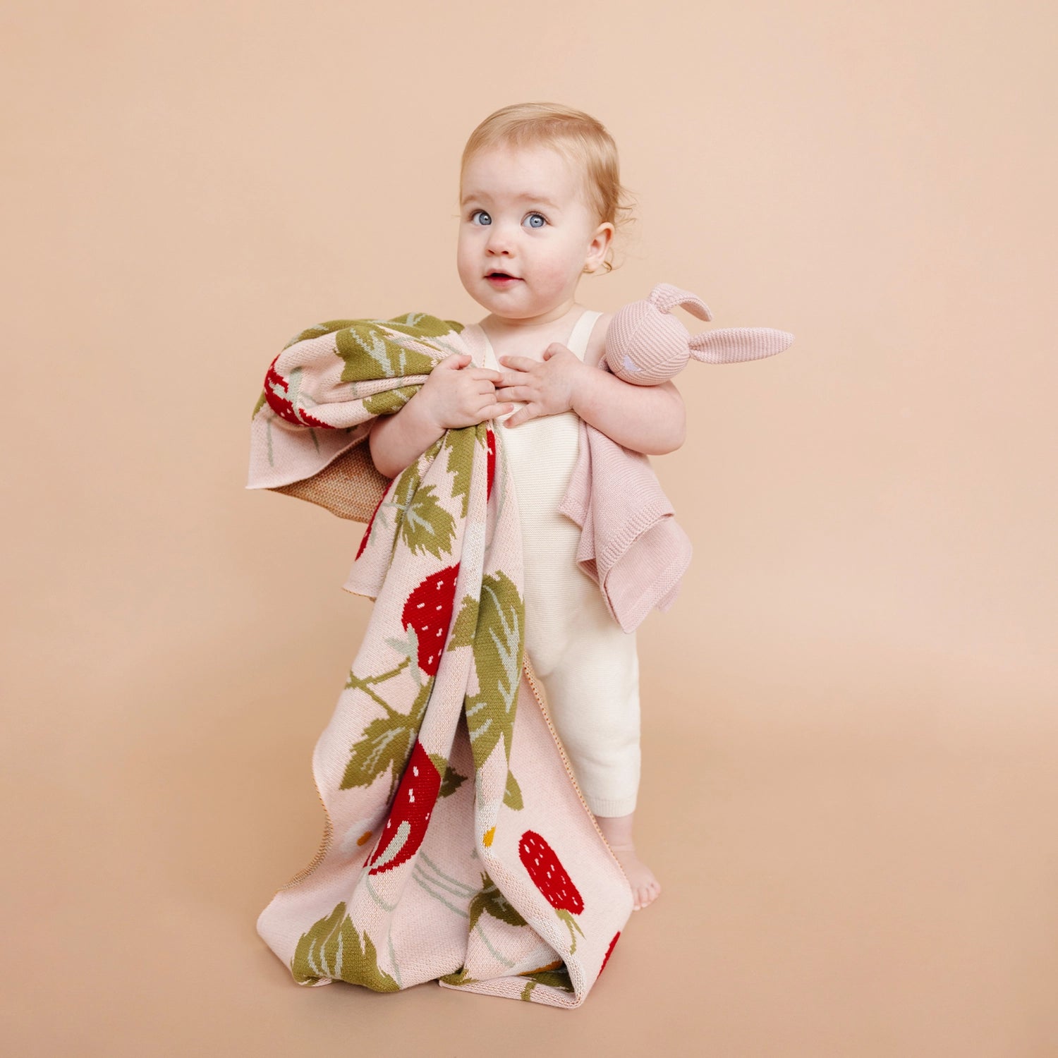 The Blueberry Hill Strawberry Bunny Blanket | Organic Cotton image 1