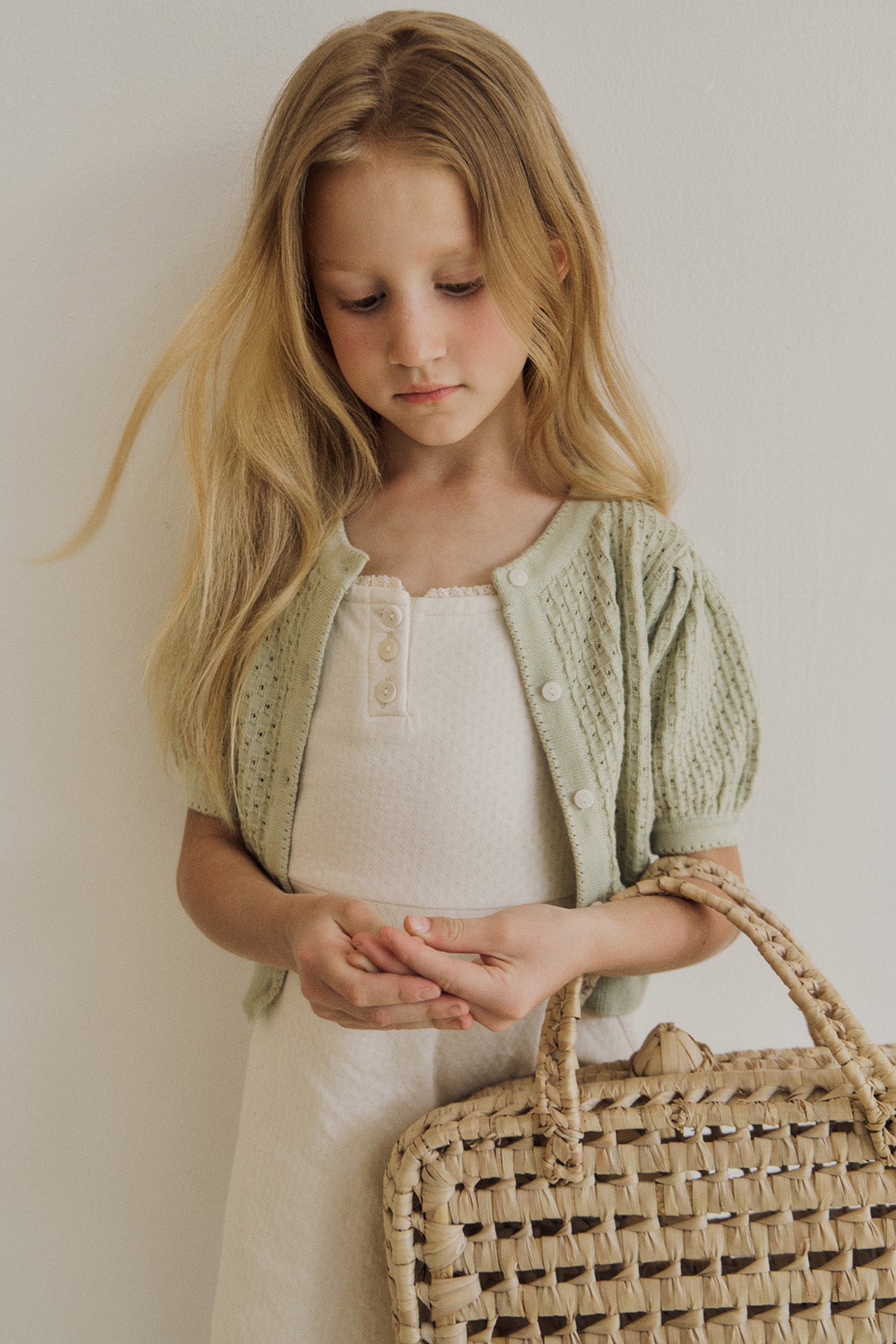 lia puff cardigan pistachio