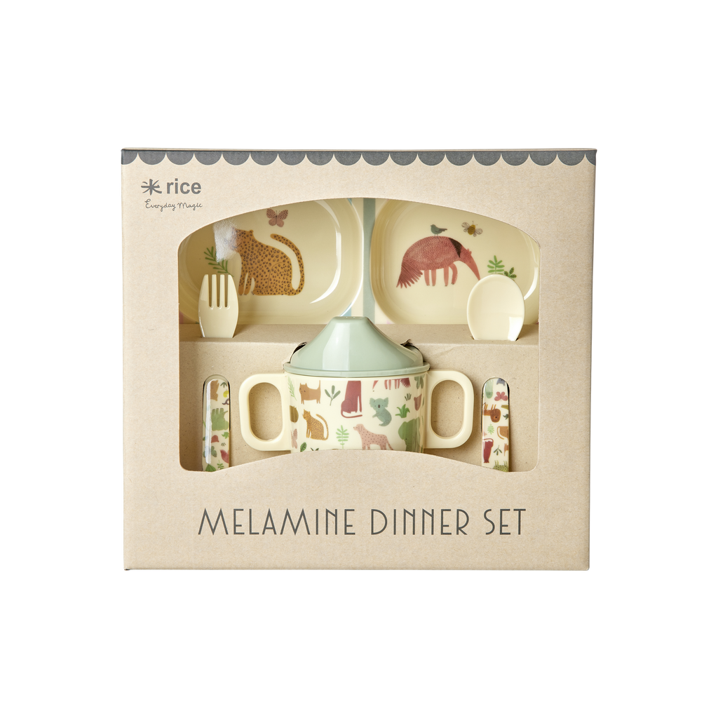 Melamine Baby Dinner Set in Gift Box - Sweet Jungle Print - 4 pcs.