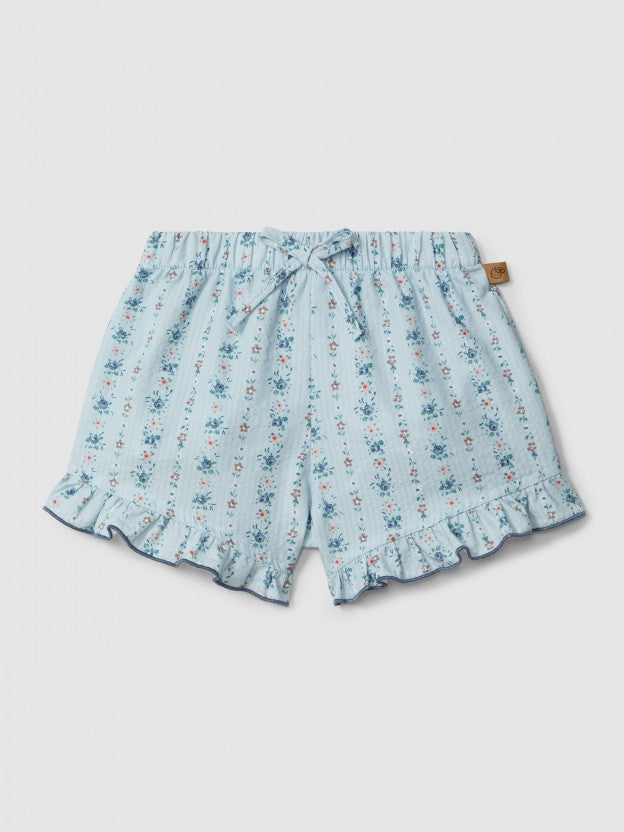 Floral print pull-up shorts with ruffled detail