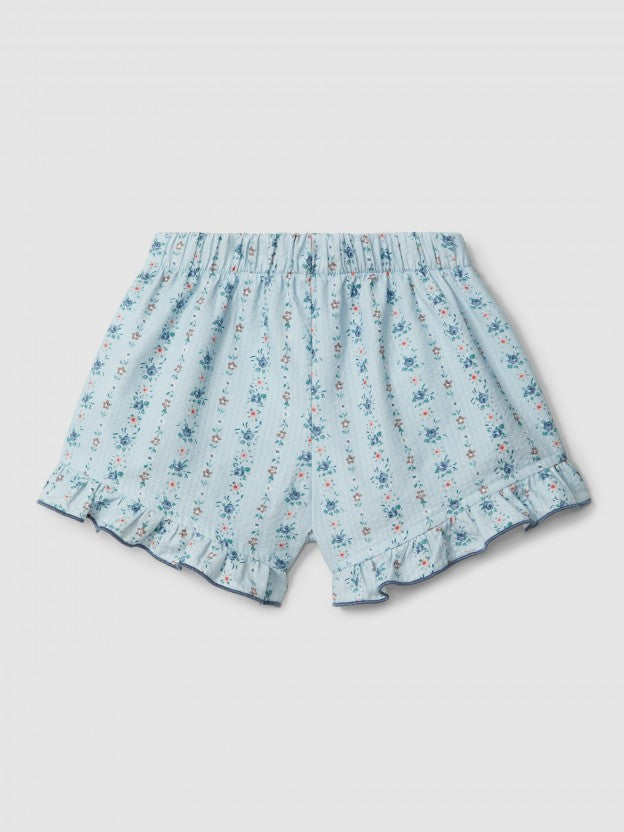 Floral print pull-up shorts with ruffled detail