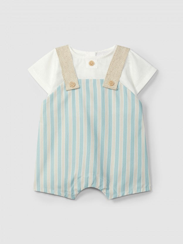 Two-in-one linen, striped romper