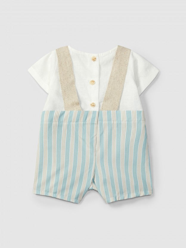 Two-in-one linen, striped romper