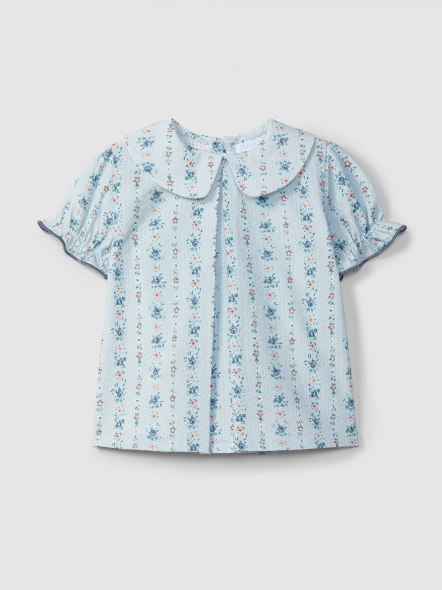 Floral print seersucker blouse