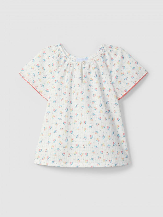 Blouse floral print with contrast colour details