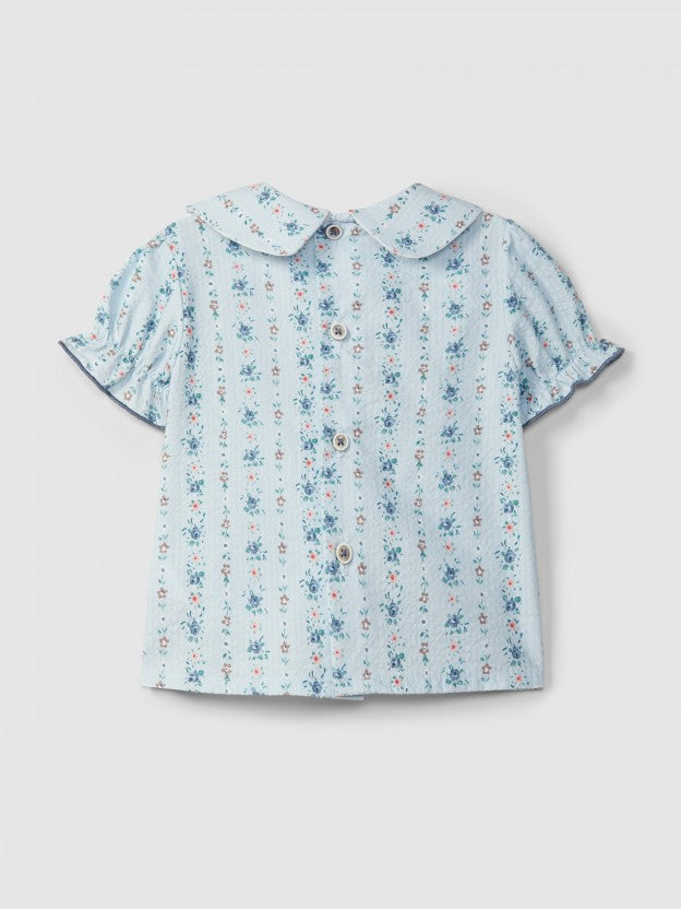 Floral print seersucker blouse