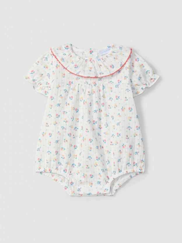 Floral print shortie with ruffled collar