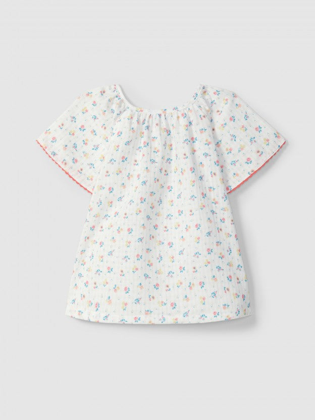 Blouse floral print with contrast colour details