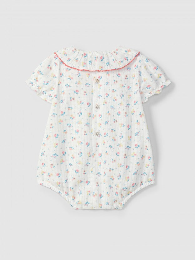 Floral print shortie with ruffled collar