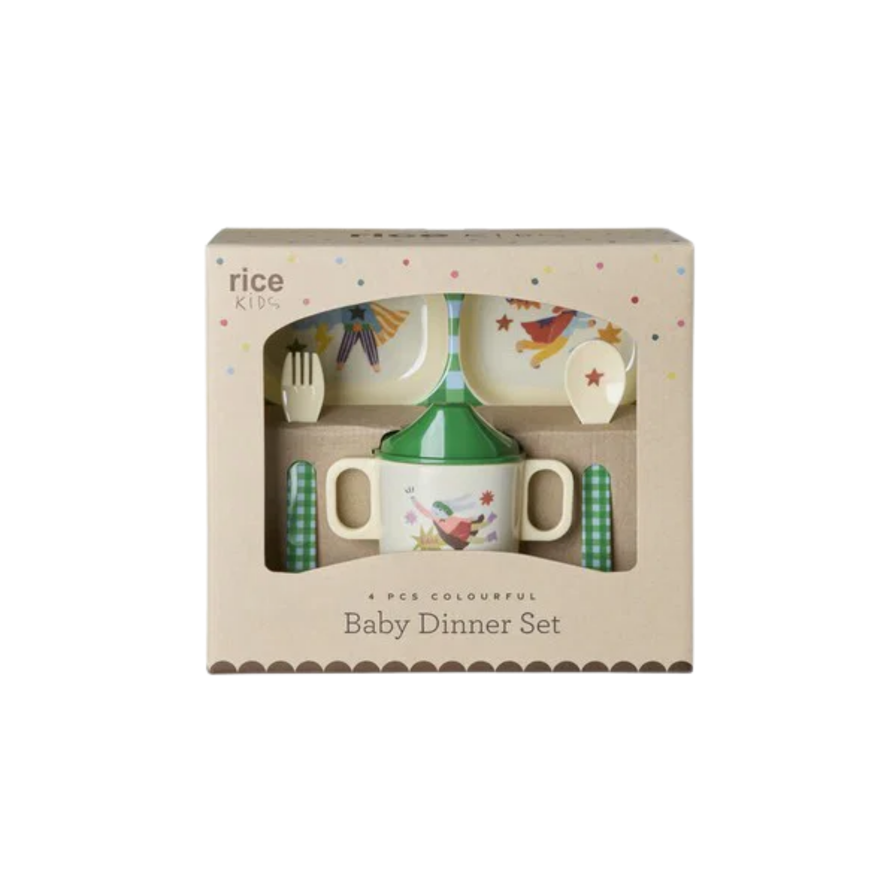 Melamine Baby Dinner Set in Giftbox - Hero Print - Green - 4 pcs