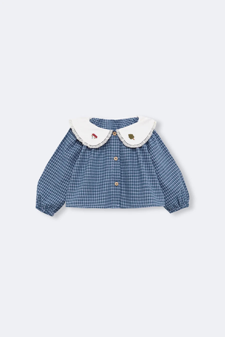 Indigo gingham embroidered blouse baby - Vichy Indigo
