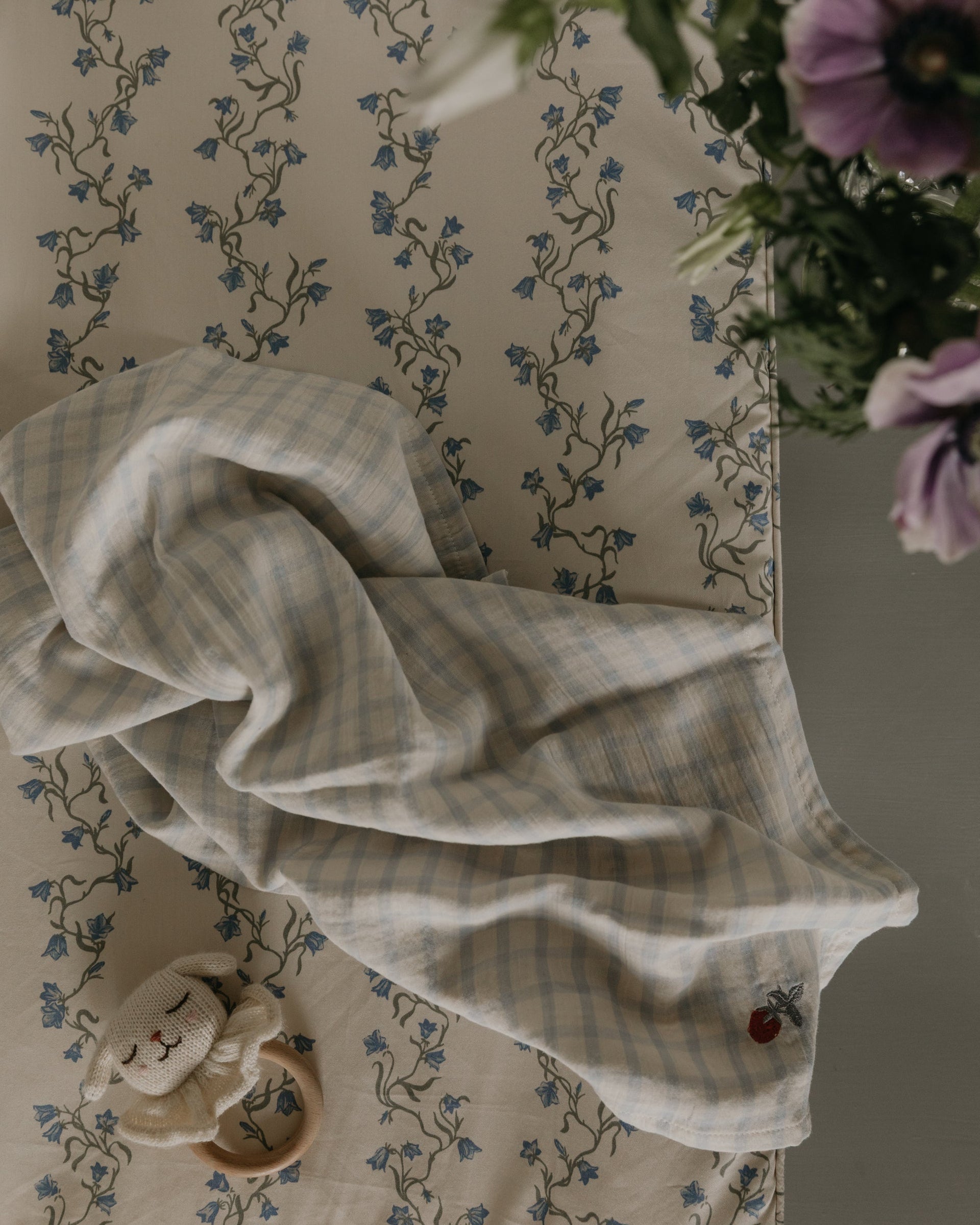 Muslin Blanket 2 pcs Gingham Sky Blue