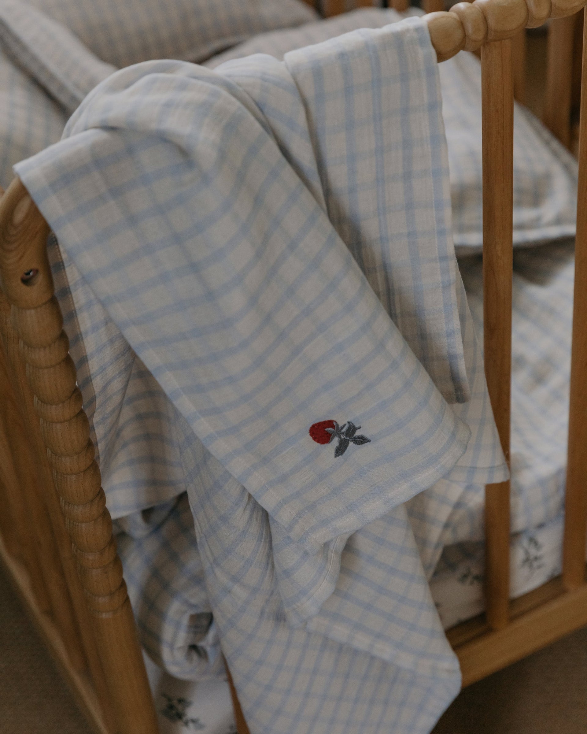 Muslin Swaddle Blanket Gingham Sky Blue