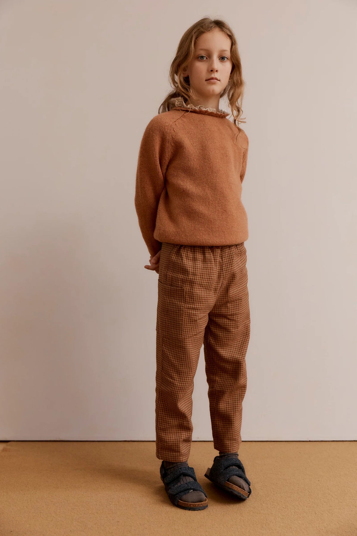 Chestnut Children's Linen Trousers - Rust Plaid