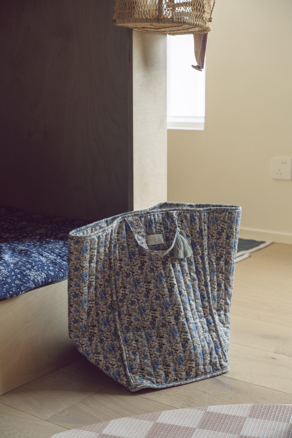 Quilted Storage Basket Sage Floral