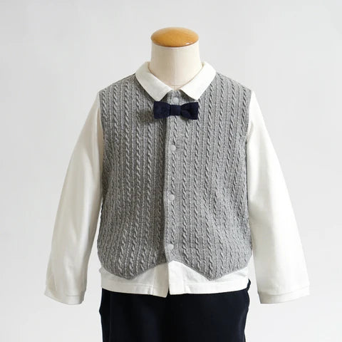 Long‑Sleeve T‑Shirt with Bow Tie - Gray