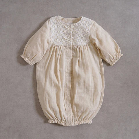 Hoppetta Flower Embroidered Newborn Gown & Bonnet Set