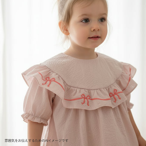 Ribbon Embroidery Frill Blouse – Pink