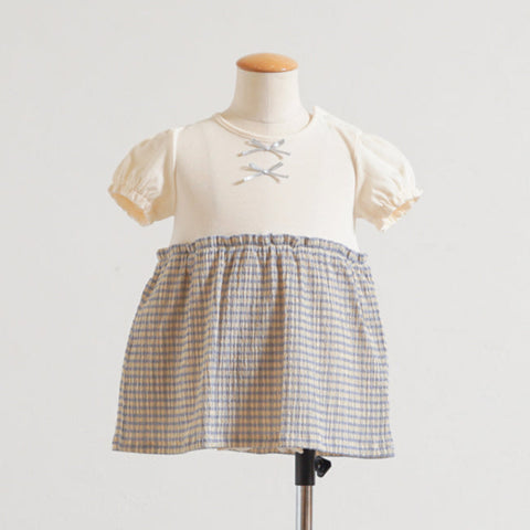 Gingham Ribbon Bodysuit – Light Blue