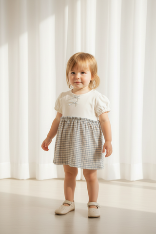 Gingham Ribbon Bodysuit – Light Blue