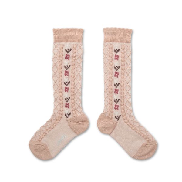 Désirée - Jacquard Hearts and Flowers Knee-high Socks - Vieux Rose