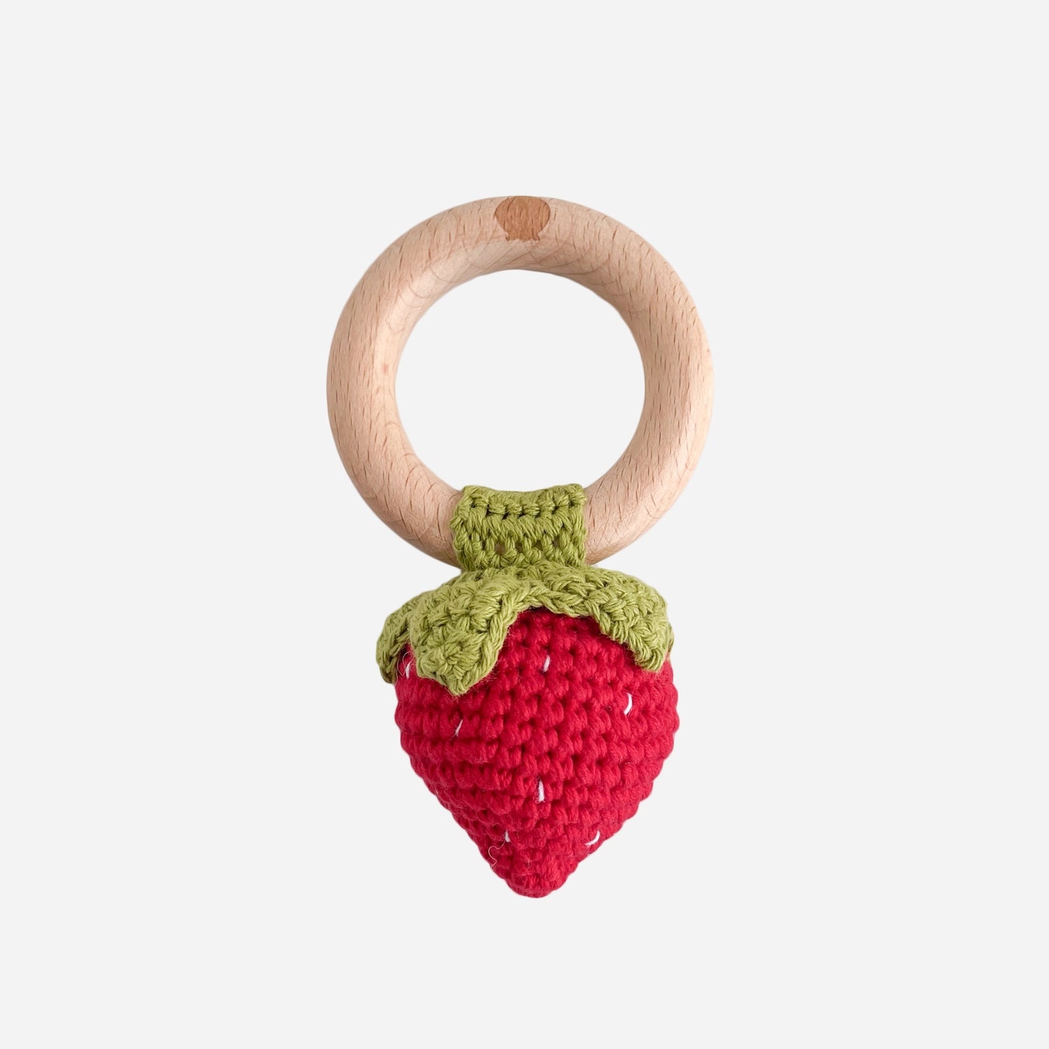 The Blueberry Hill Teether Strawberry Red Cotton Crochet Rattle Baby Toy image 0