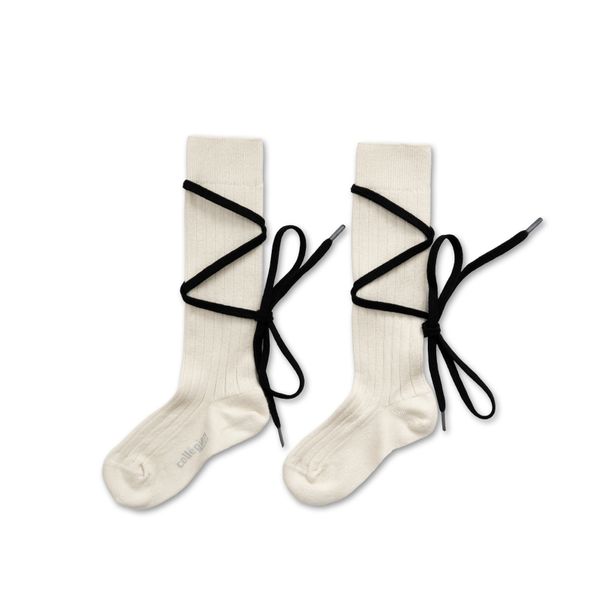 Anastasie - Lace-up Ribbed Knee-high Socks - Doux Agneaux
