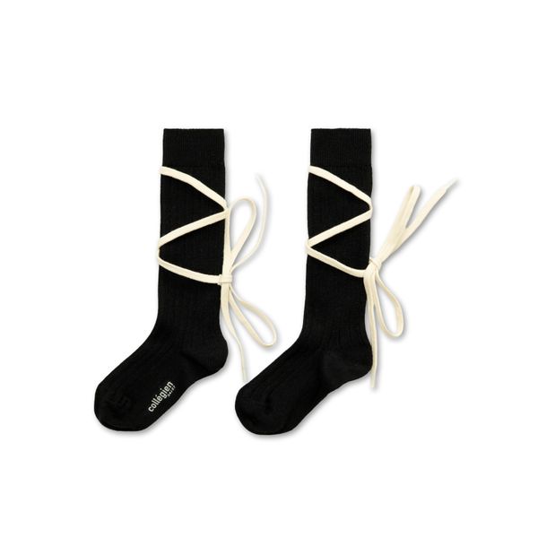 Anastasie - Lace-up Ribbed Knee-high Socks - Noir de Charbon