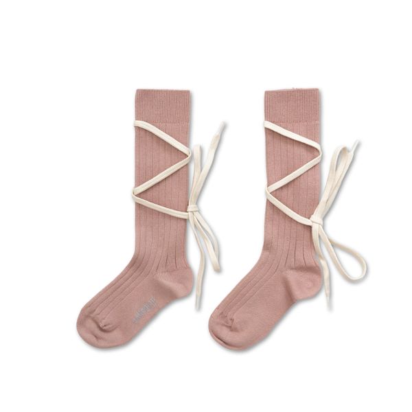 Anastasie - Lace-up Ribbed Knee-high Socks - Vieux Rose