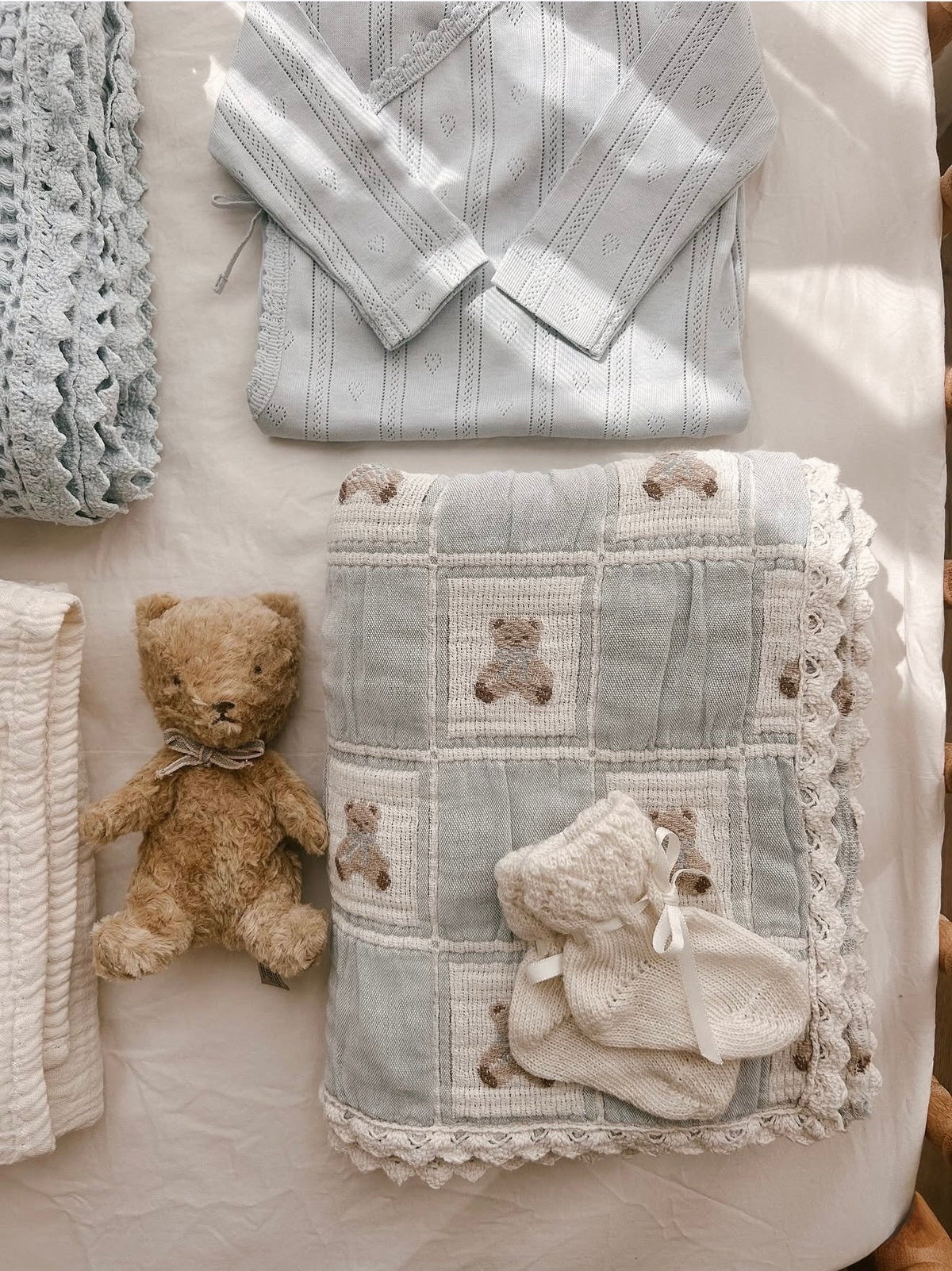 Teddy Blanket Blue Teddy Patchwork