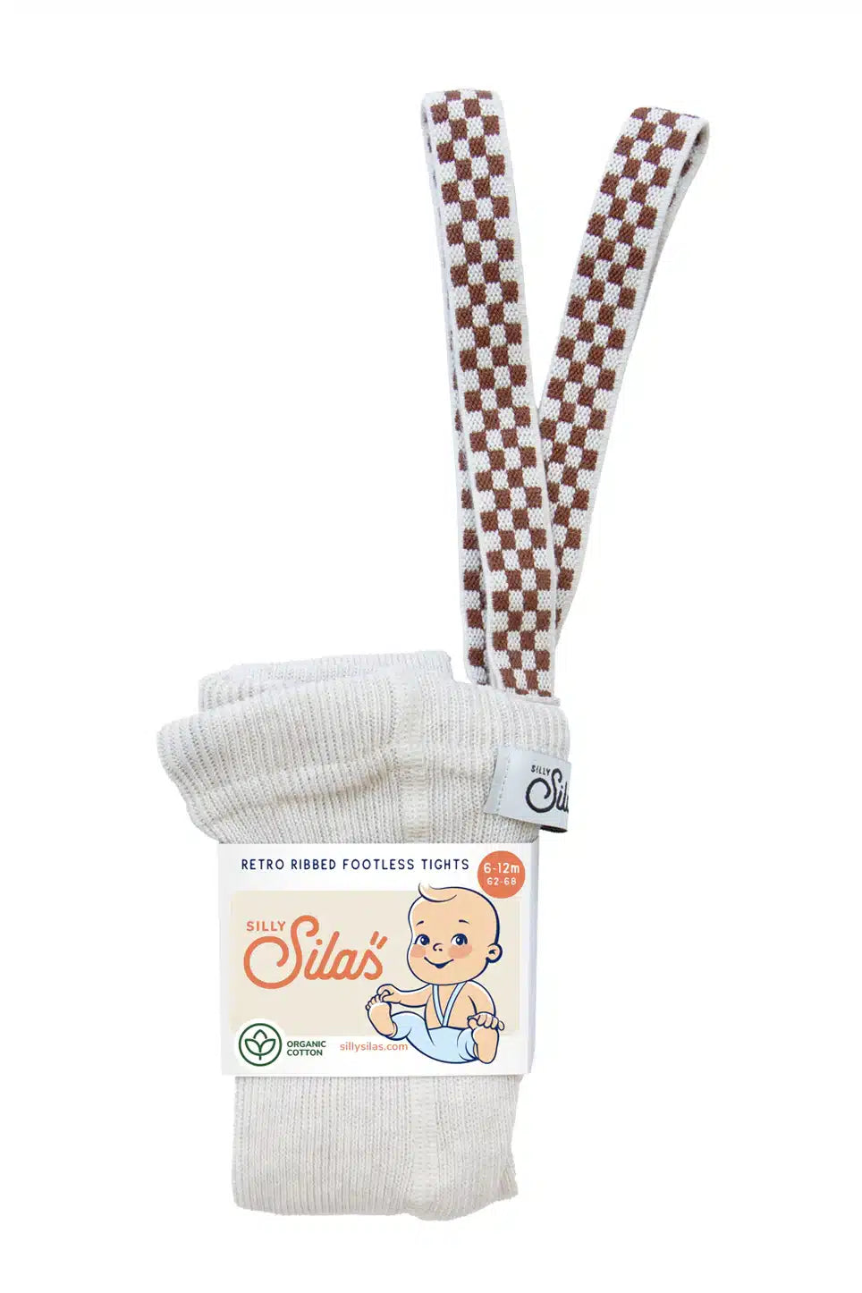Silly Silas Classic Footless Tights Cream Checked image 0
