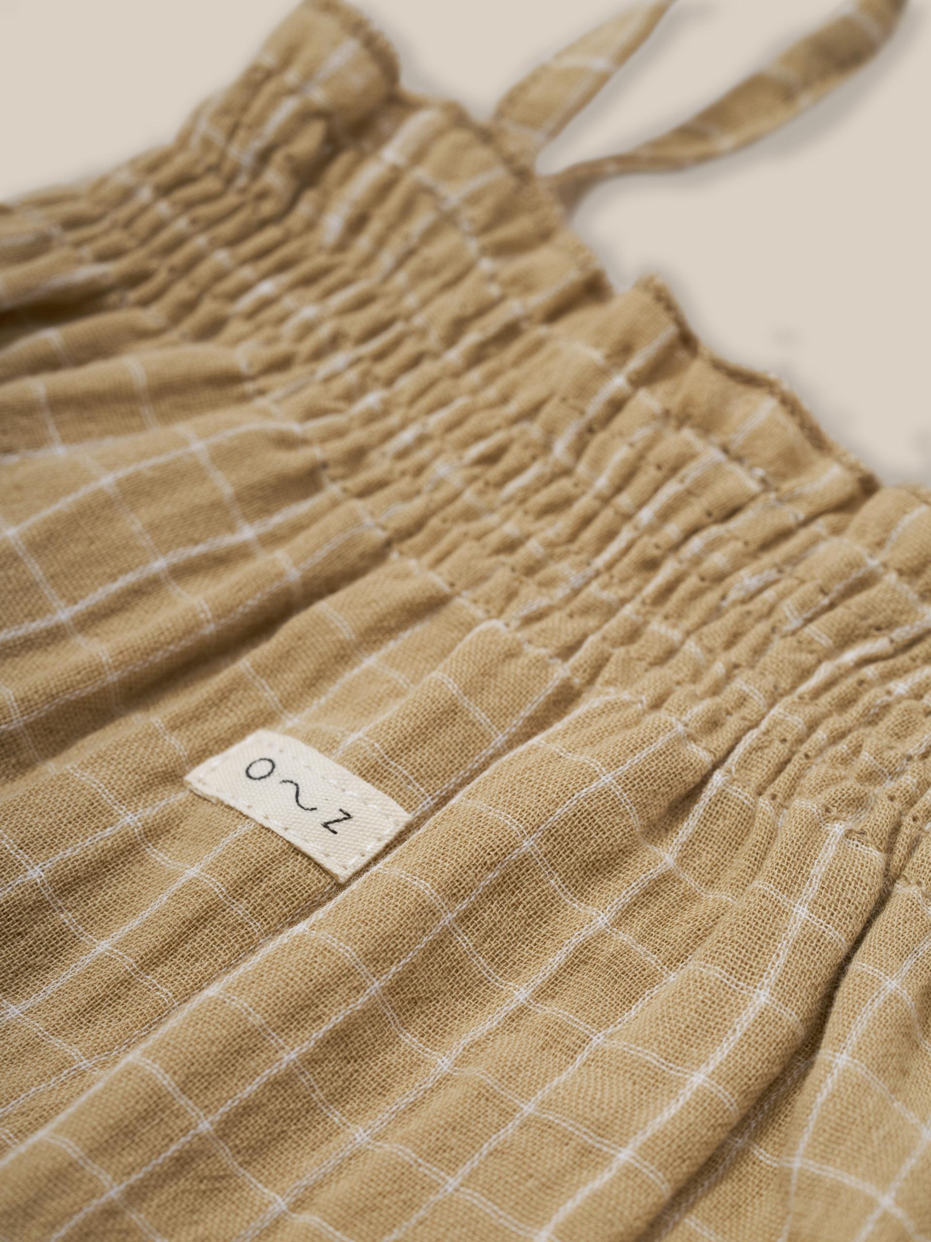 Organic Zoo Grid Check Spaghetti Bodysuit Wheat image 1