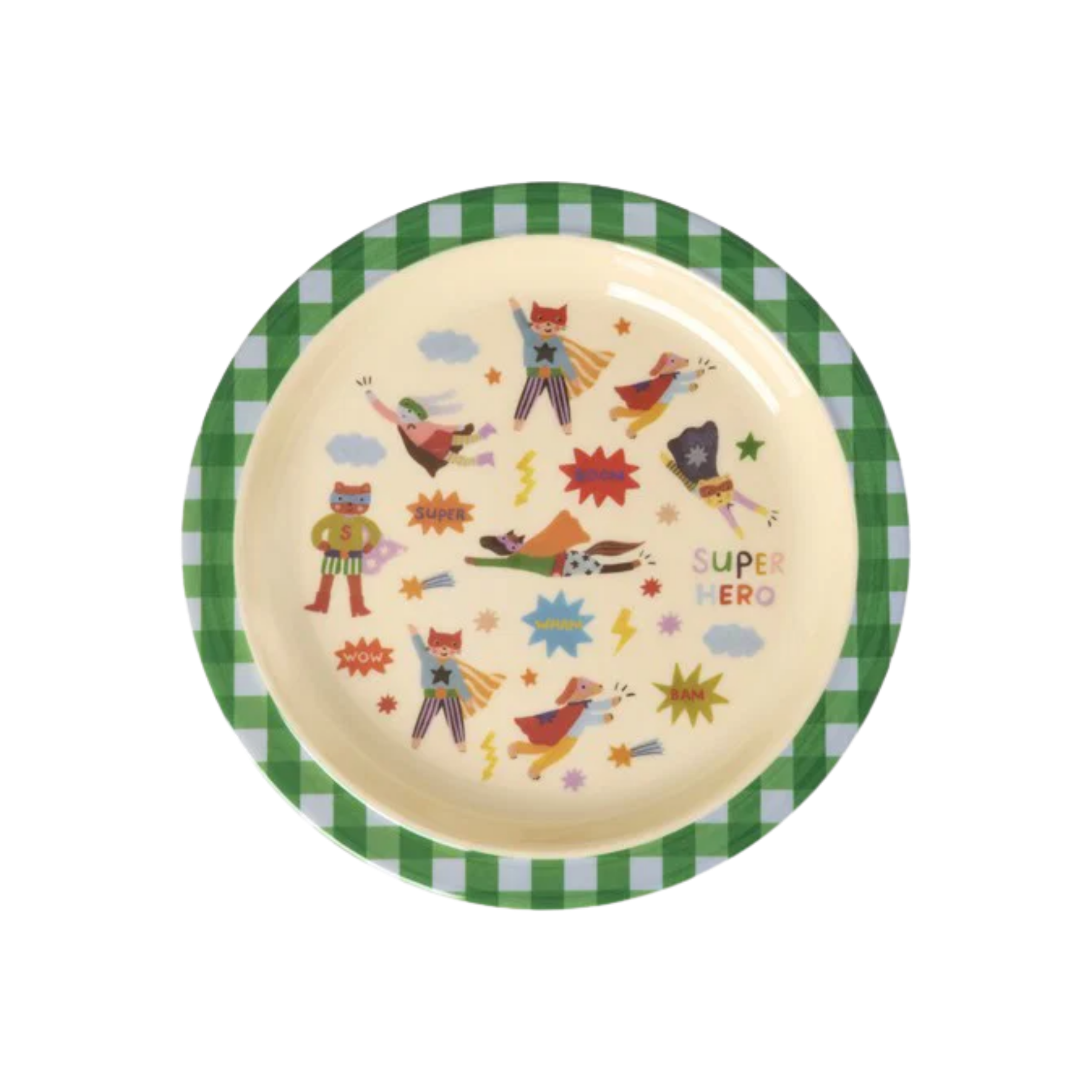 Melamine Kids Lunch Plate with Hero Print – Green