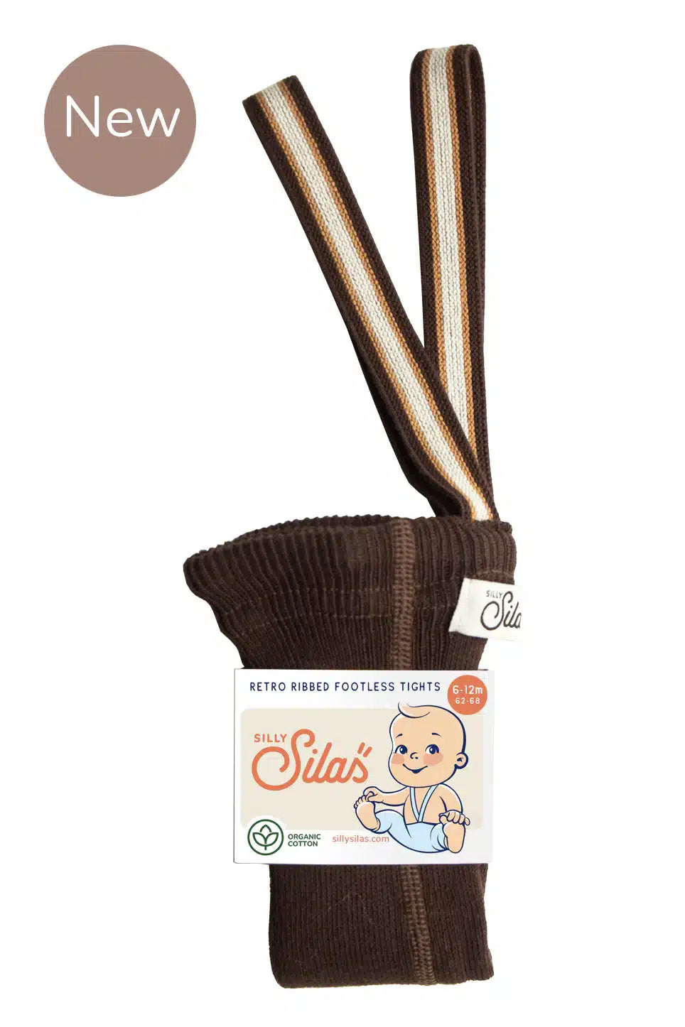 Silly Silas Classic Footless Tights Chocolate Brown Striped image 0