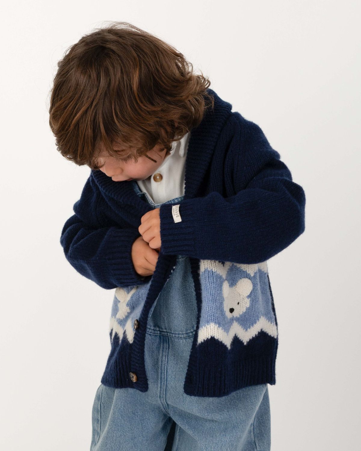 Kwinten Merino Wool Cardigan | Polar Bears Navy Blue