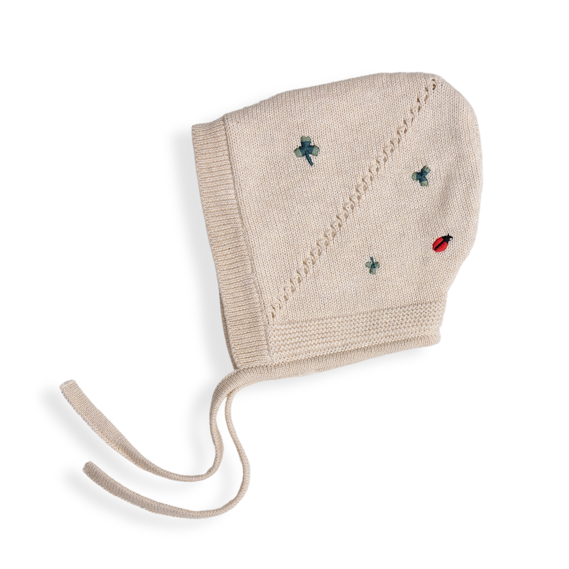 Saga Copenhagen Embroidery Knitted Bonnet - Flora on Cream image 0