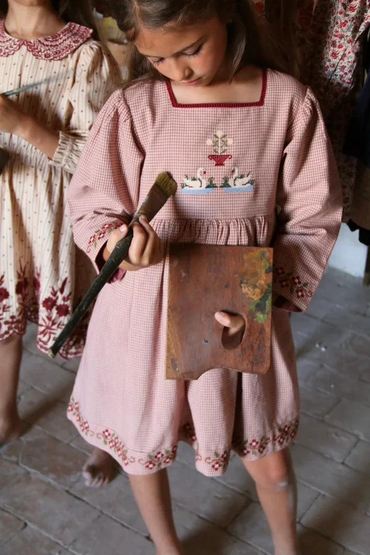 Embroidered Dress Nude Check