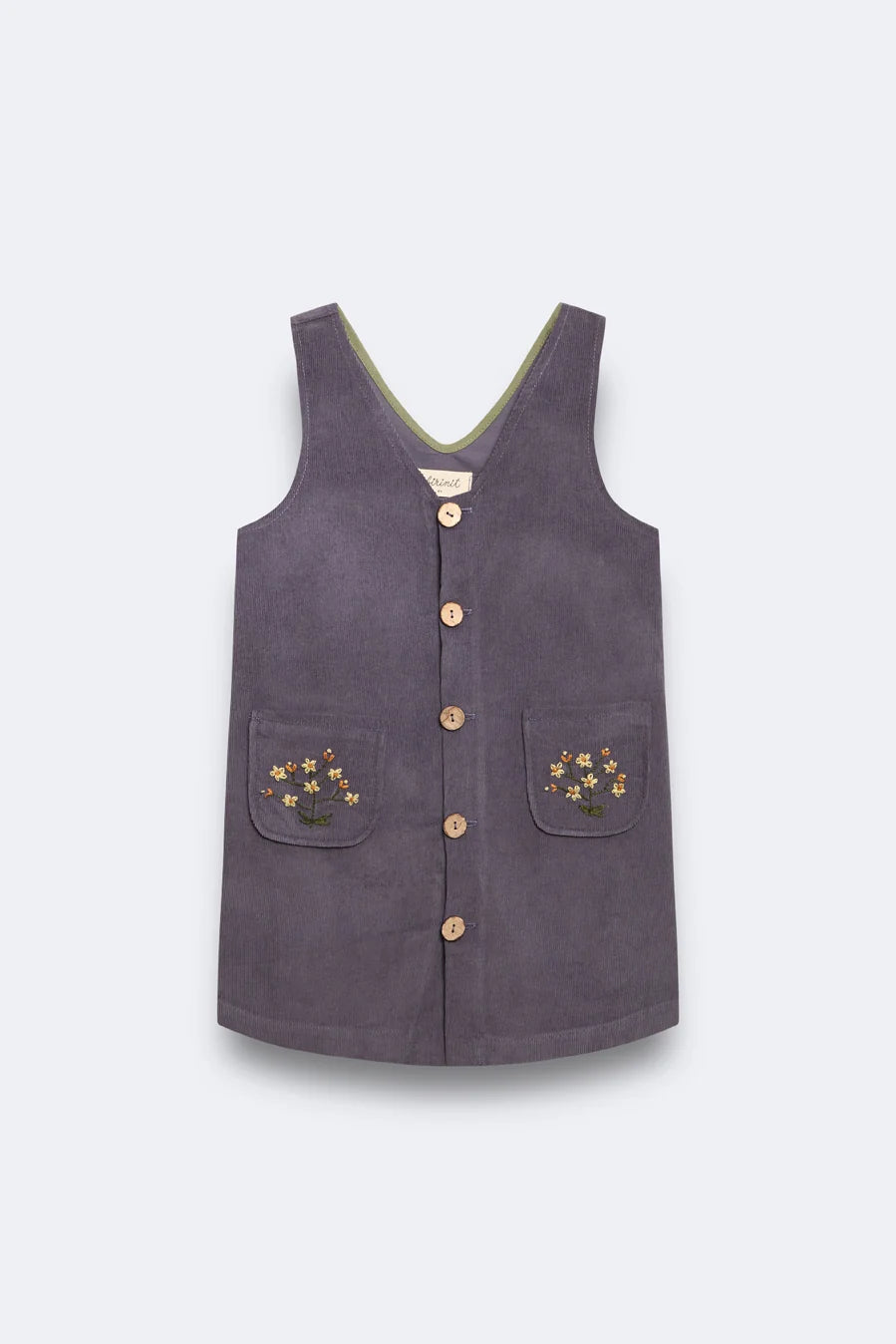 Storm blue corduroy embroidered overall dress