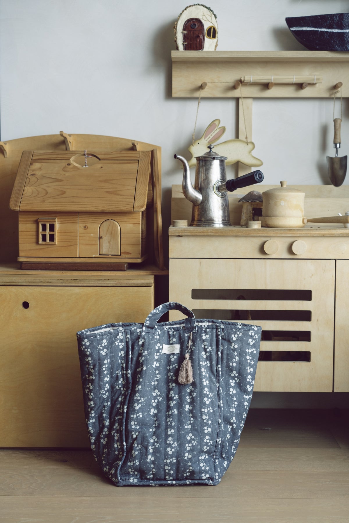 Quilted Storage Basket Seagull Grey
