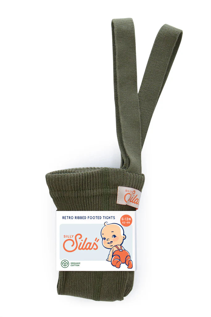 Silly Silas Footed Tights with Braces - Olive image 0