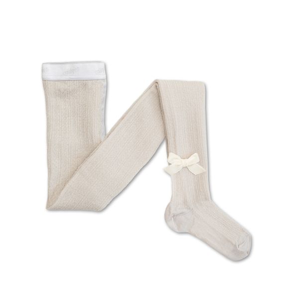 Quitterie - Pointelle Merino Wool Tights with Velvet Bow - Doux Agneaux