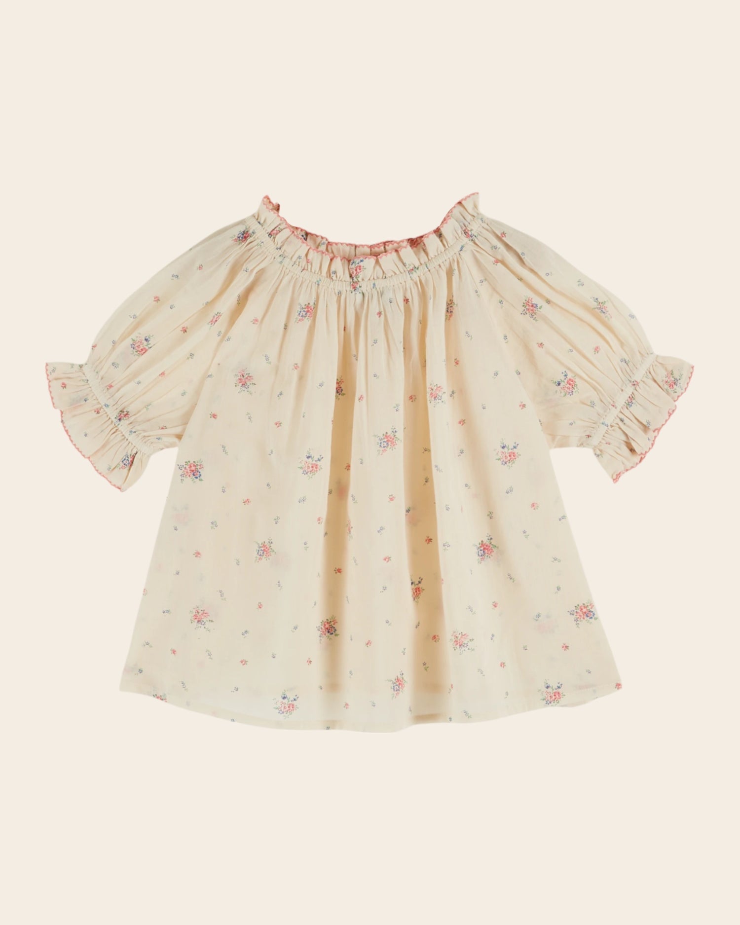 Blouse Ecru floral cotton voile