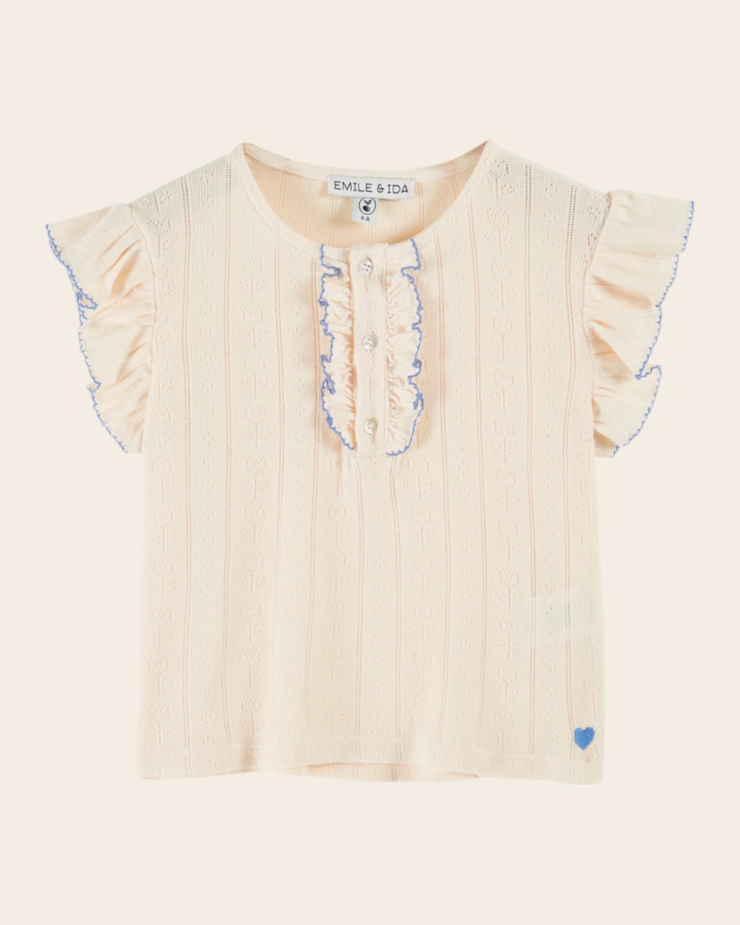 T-shirt Cream modal pointelle ruffle