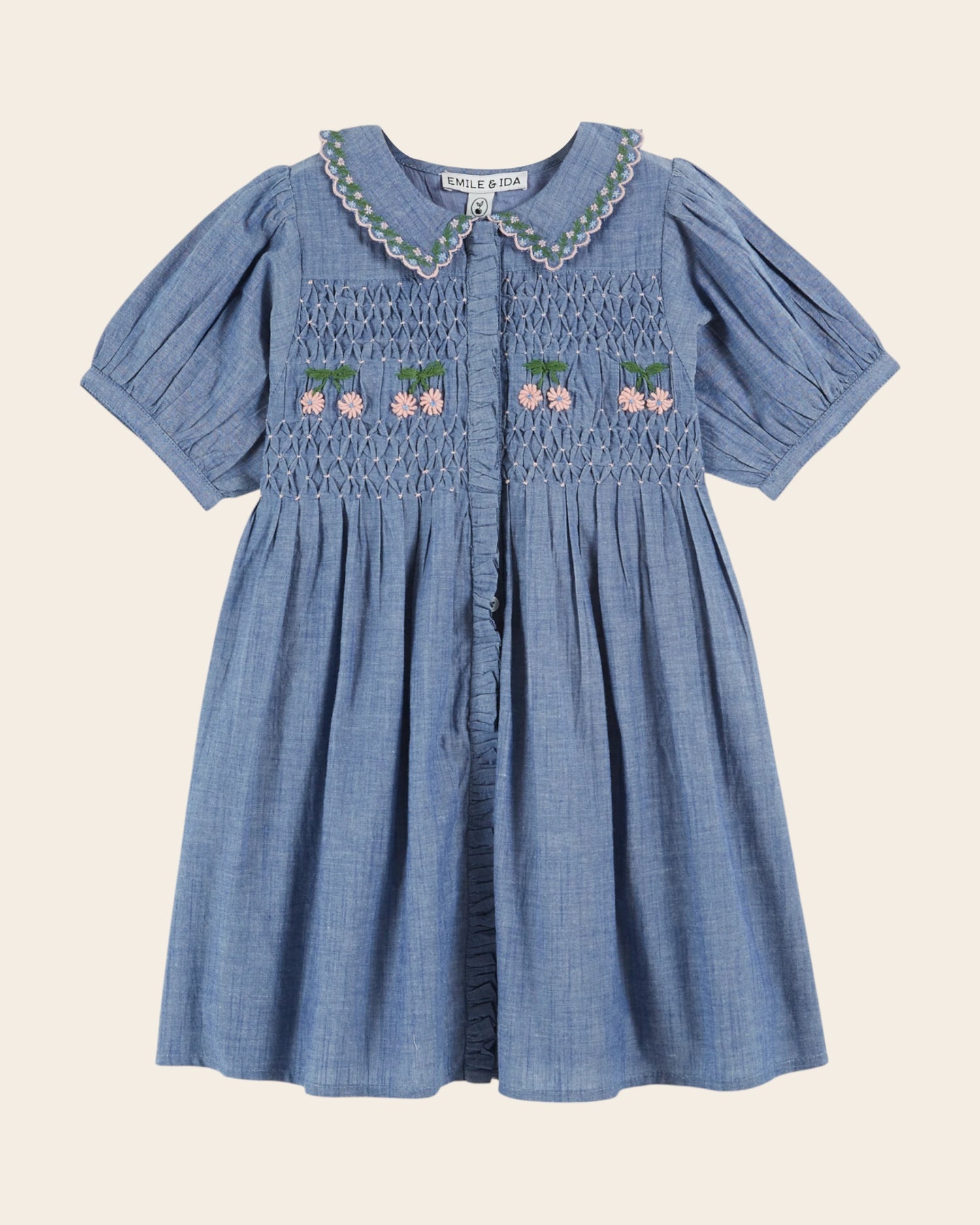 Dress Embroidered smocked chambray