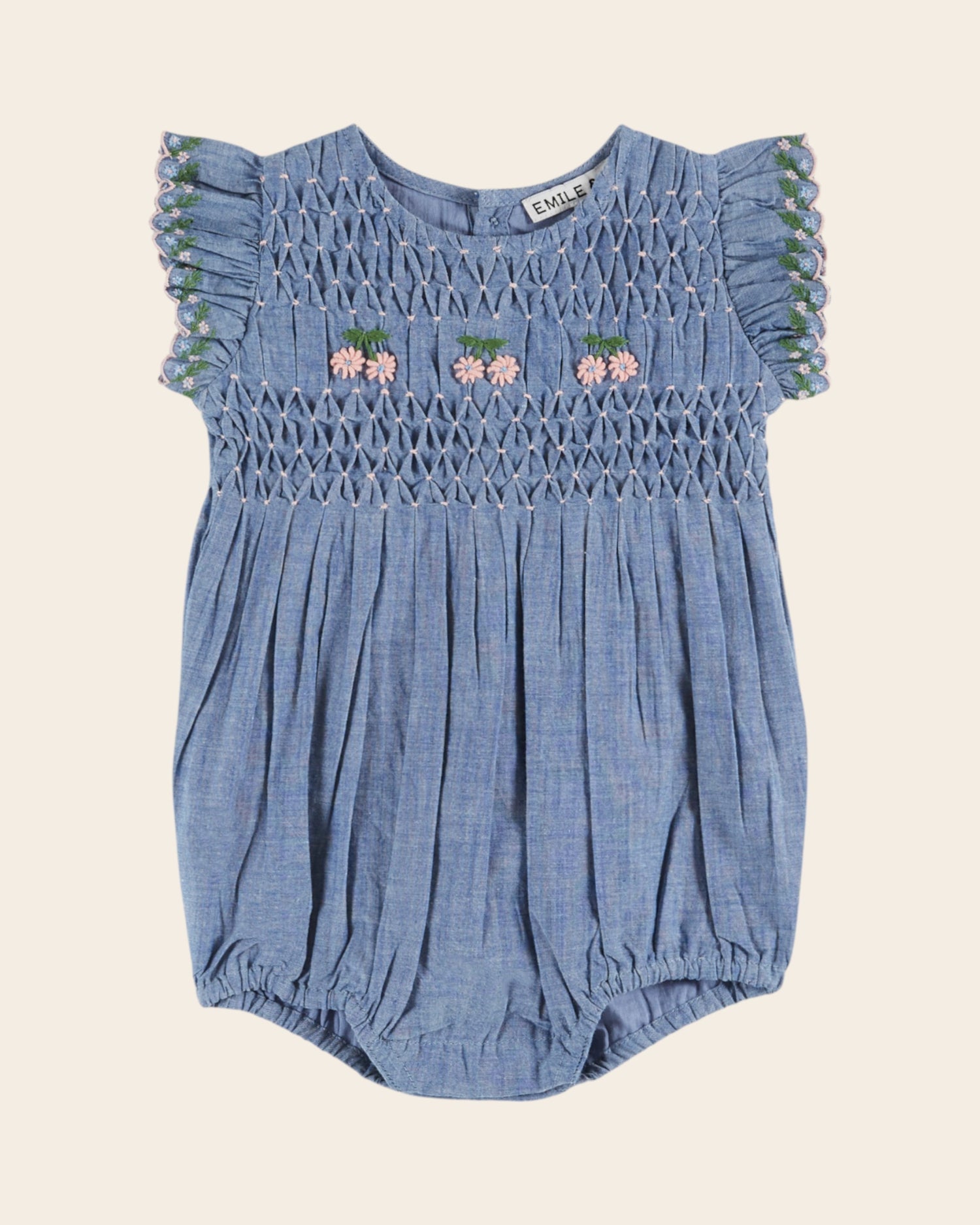 Combibloomer Embroidered smocked chambray