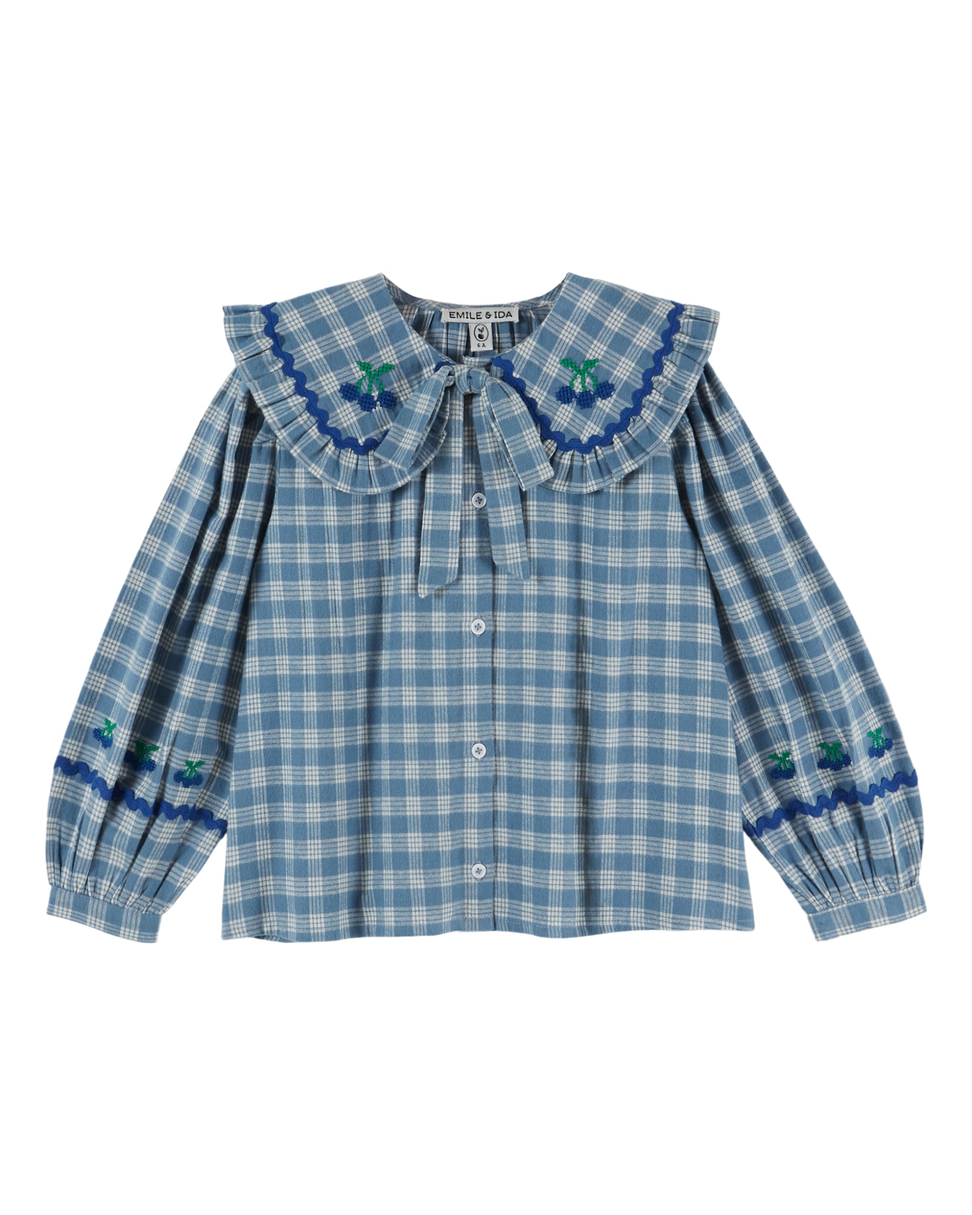 Blouse - Large blue check collar